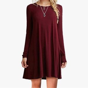 Old Navy Solid Maroon Long Sleeve Swing Dress